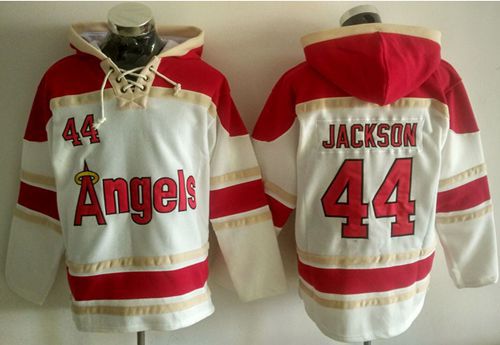 Angels of Anaheim #44 Reggie Jackson White Sawyer Hooded Sweatshirt MLB Hoodie - Click Image to Close